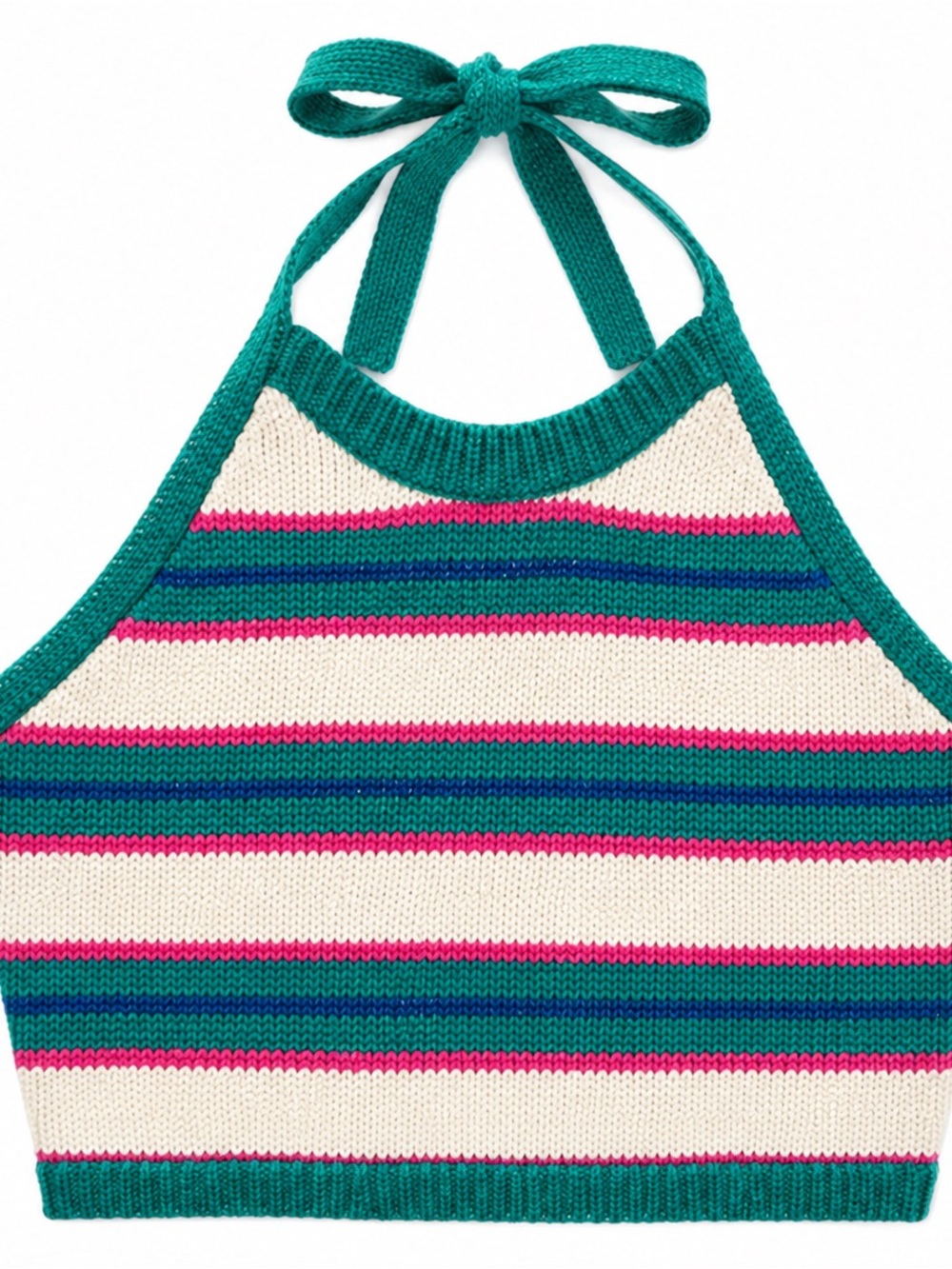 Zara Teal, Cream & Pink Striped Knit Halter Top - Picture 2 of 9